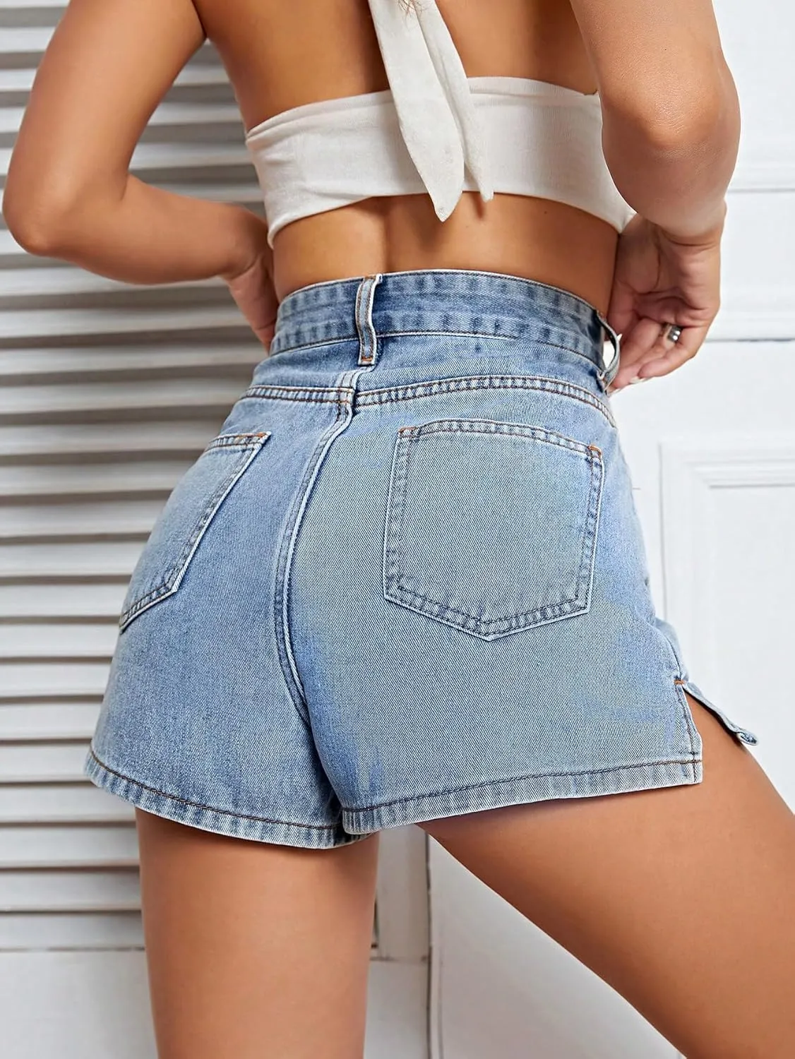 Floerns Women's High Waist Zipper Button Denim Shorts Jean Skort with Pockets