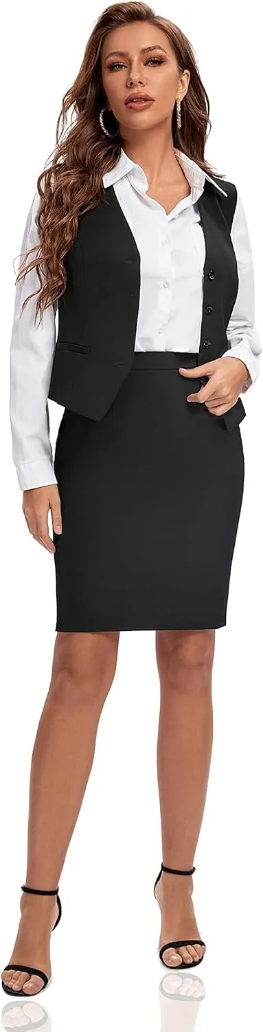 Foucome Women's Formal Regular Fitted Business Dress Suits Button Down Vest Waistcoat