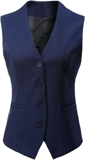 Foucome Women's Formal Regular Fitted Business Dress Suits Button Down Vest Waistcoat