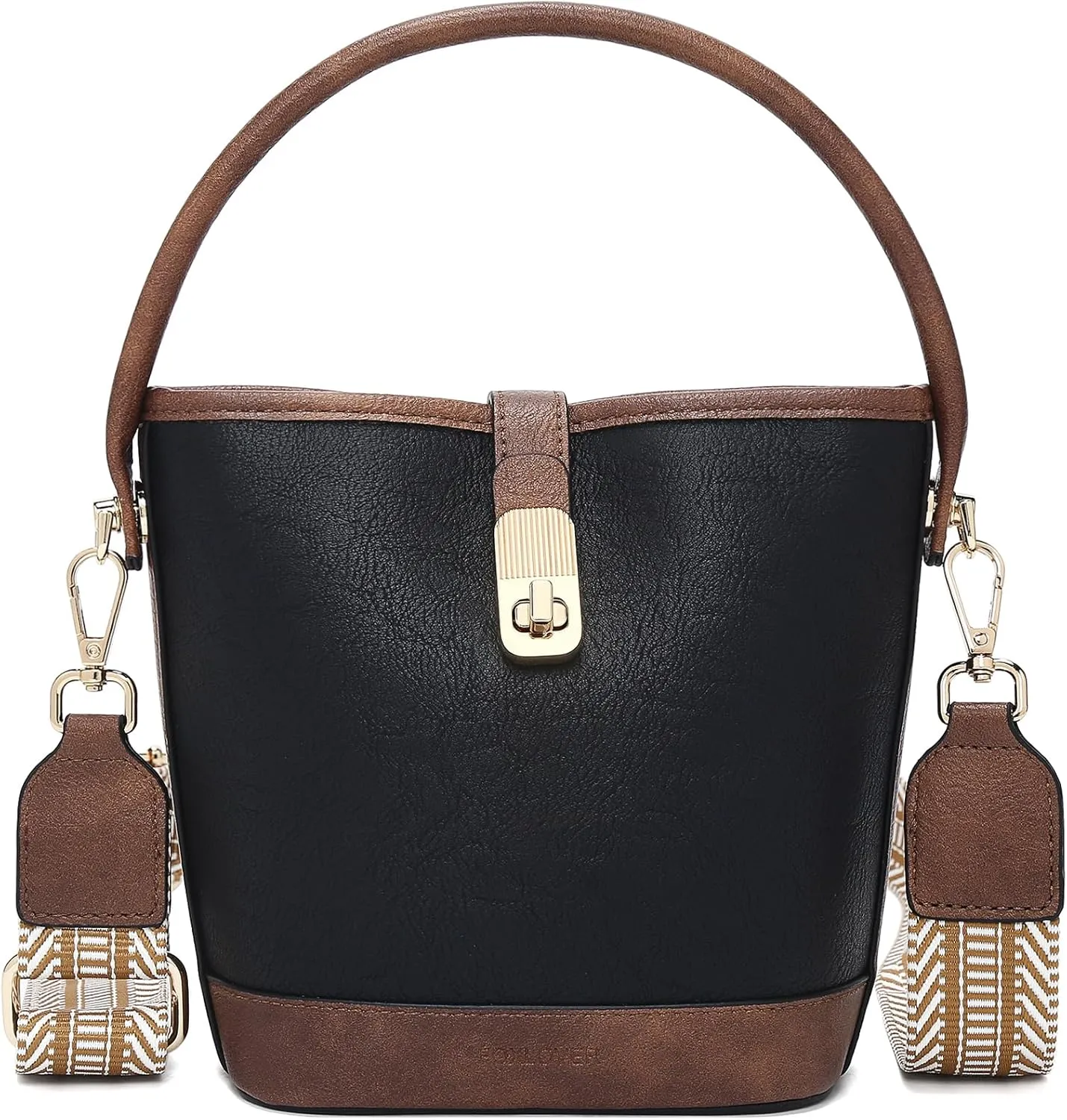 FOXLOVER Small Bucket bags for Women Vegan Leather Top-Handle Handbags Satchel Bag with Detachable Wide Shoulder Strap