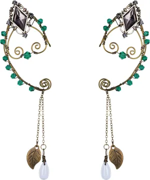 FRESHME Fairy Elf Ear Cuffs - Handmade Bronze Antique Vintage Cuffs Drop Dangling Ear Clips Wraps for Women s Costume
