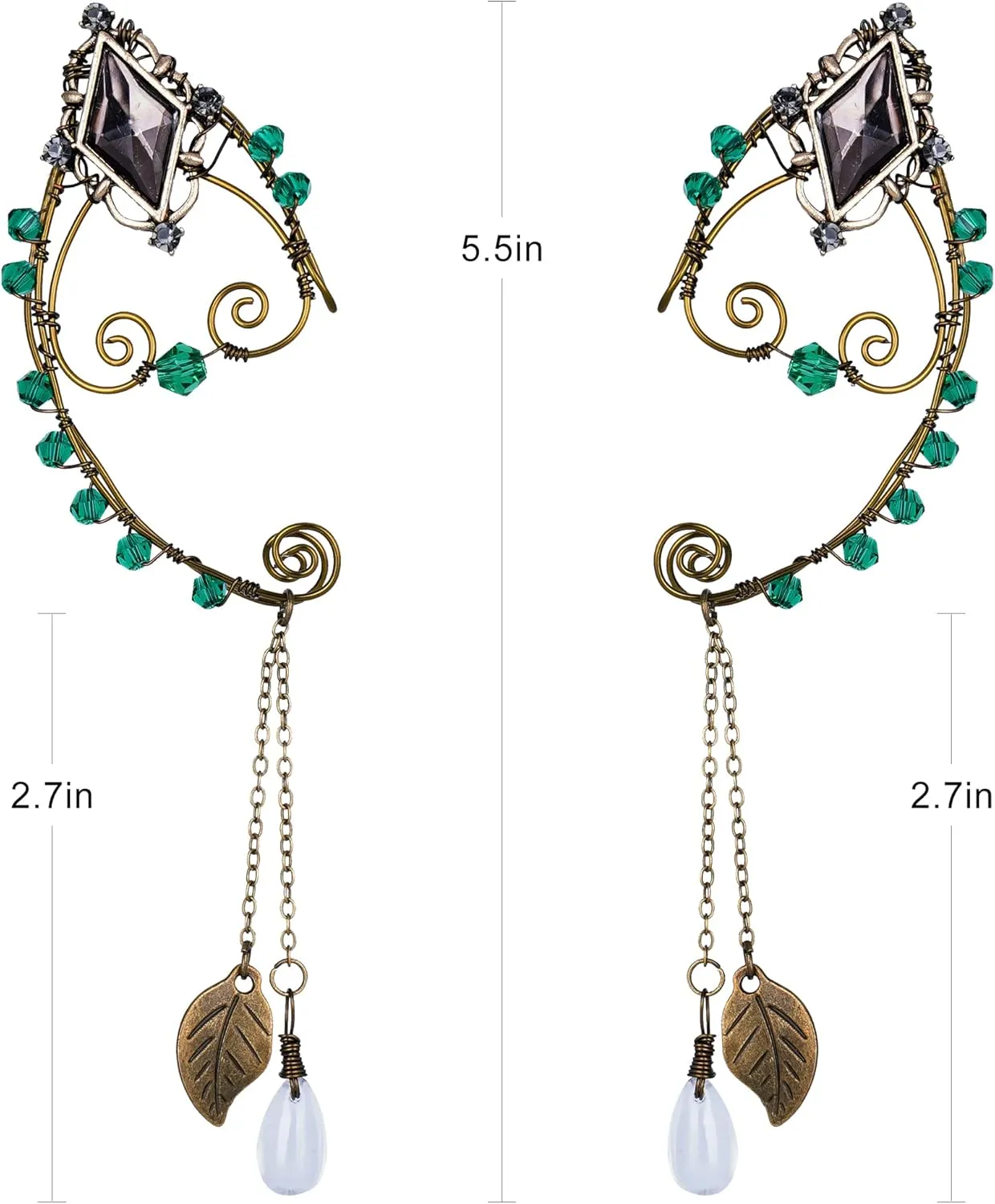 FRESHME Fairy Elf Ear Cuffs - Handmade Bronze Antique Vintage Cuffs Drop Dangling Ear Clips Wraps for Women s Costume