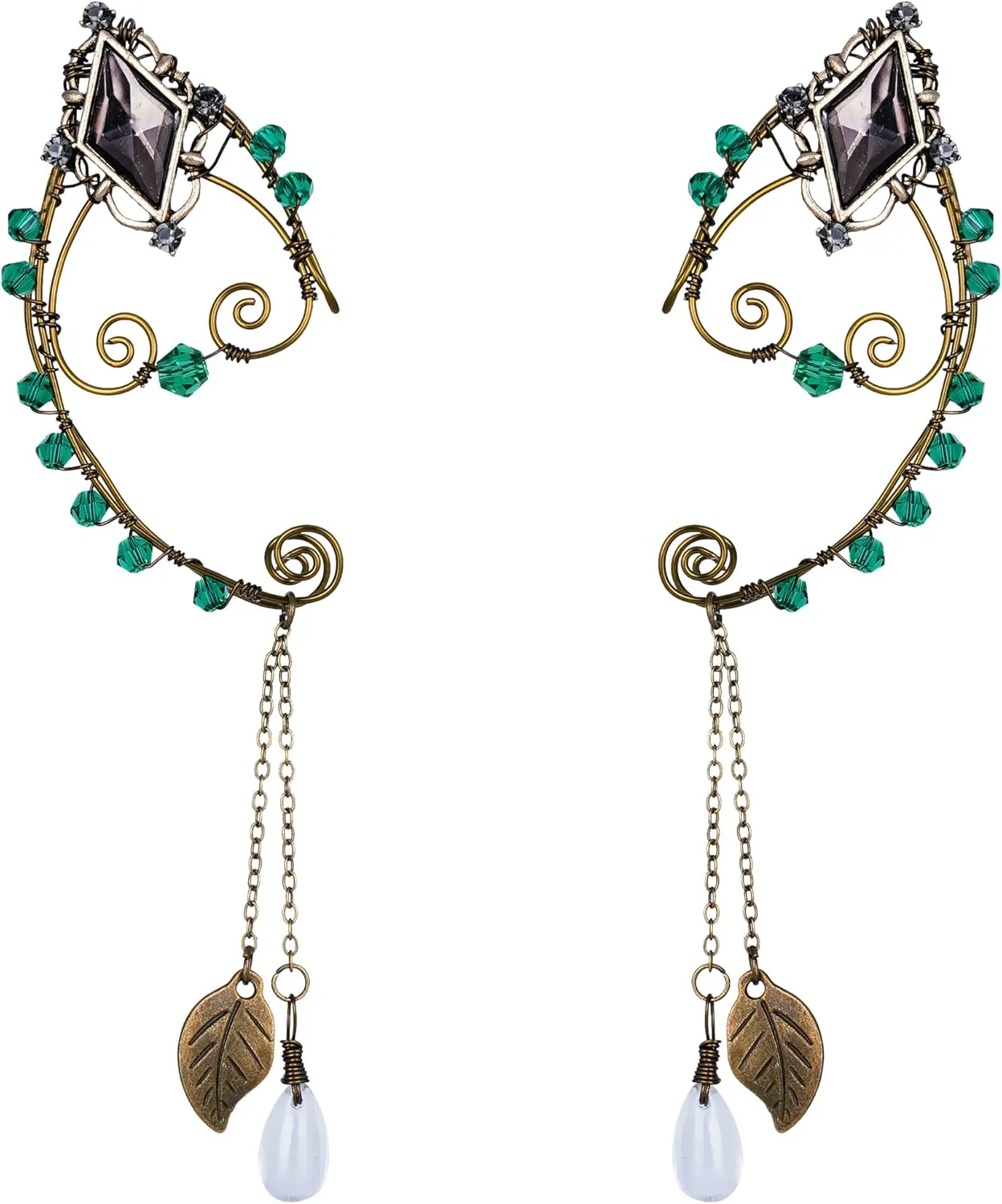 FRESHME Fairy Elf Ear Cuffs - Handmade Bronze Antique Vintage Cuffs Drop Dangling Ear Clips Wraps for Women s Costume