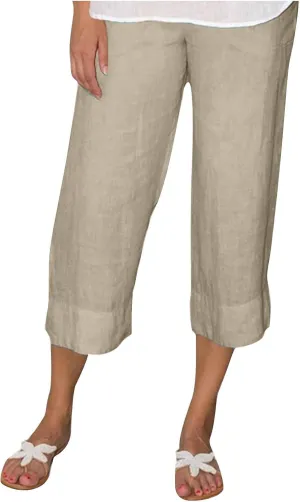 FZYLQY Womens Casual Cotton Linen Capris with Elastic Waist and Pockets Relaxed Fit Trousers for Spring and Summer 2025