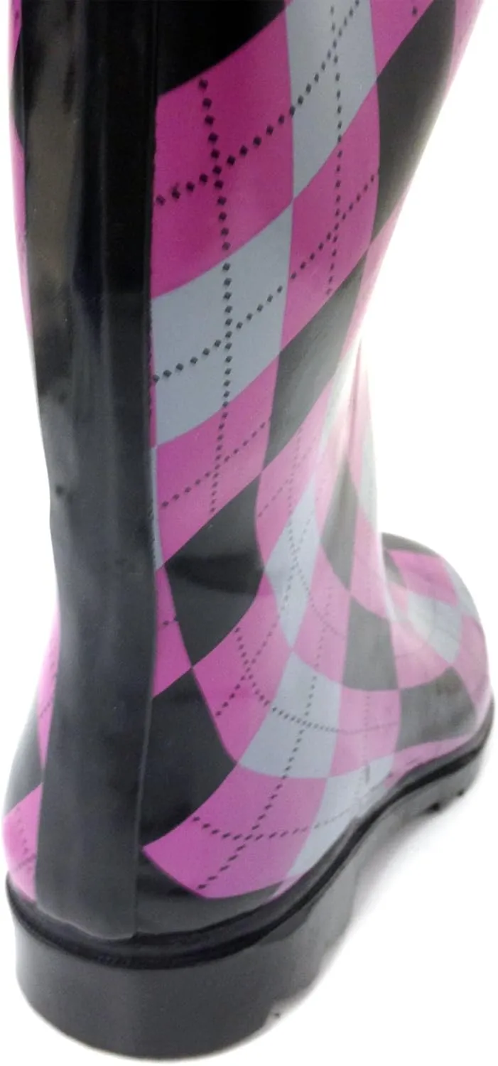 G4U Women's Rain Boots Multiple Styles Color Mid Calf Wellies Buckle Fashion Rubber Knee High Snow Shoes