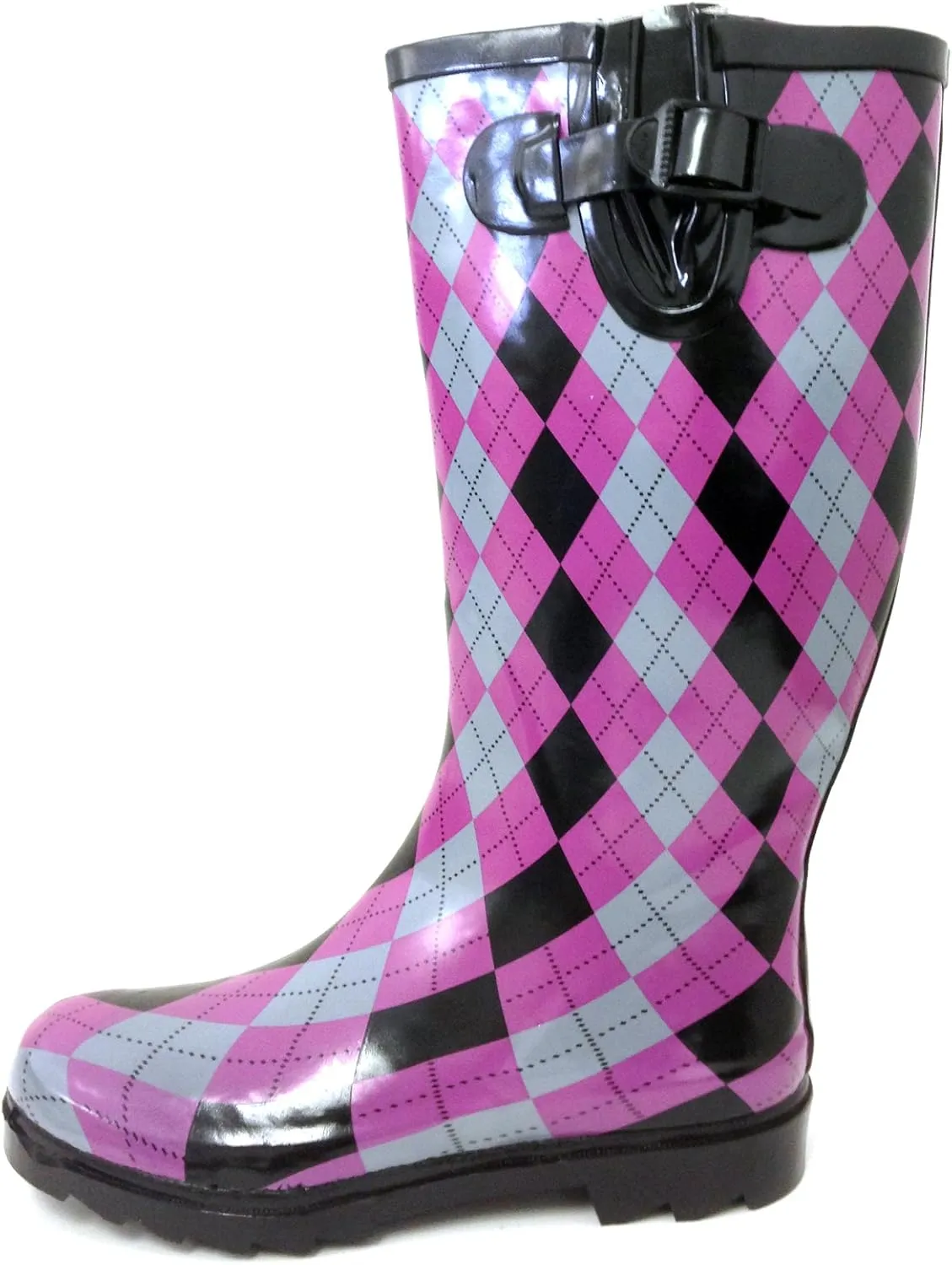 G4U Women's Rain Boots Multiple Styles Color Mid Calf Wellies Buckle Fashion Rubber Knee High Snow Shoes