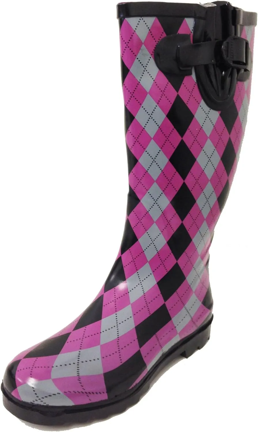 G4U Women's Rain Boots Multiple Styles Color Mid Calf Wellies Buckle Fashion Rubber Knee High Snow Shoes