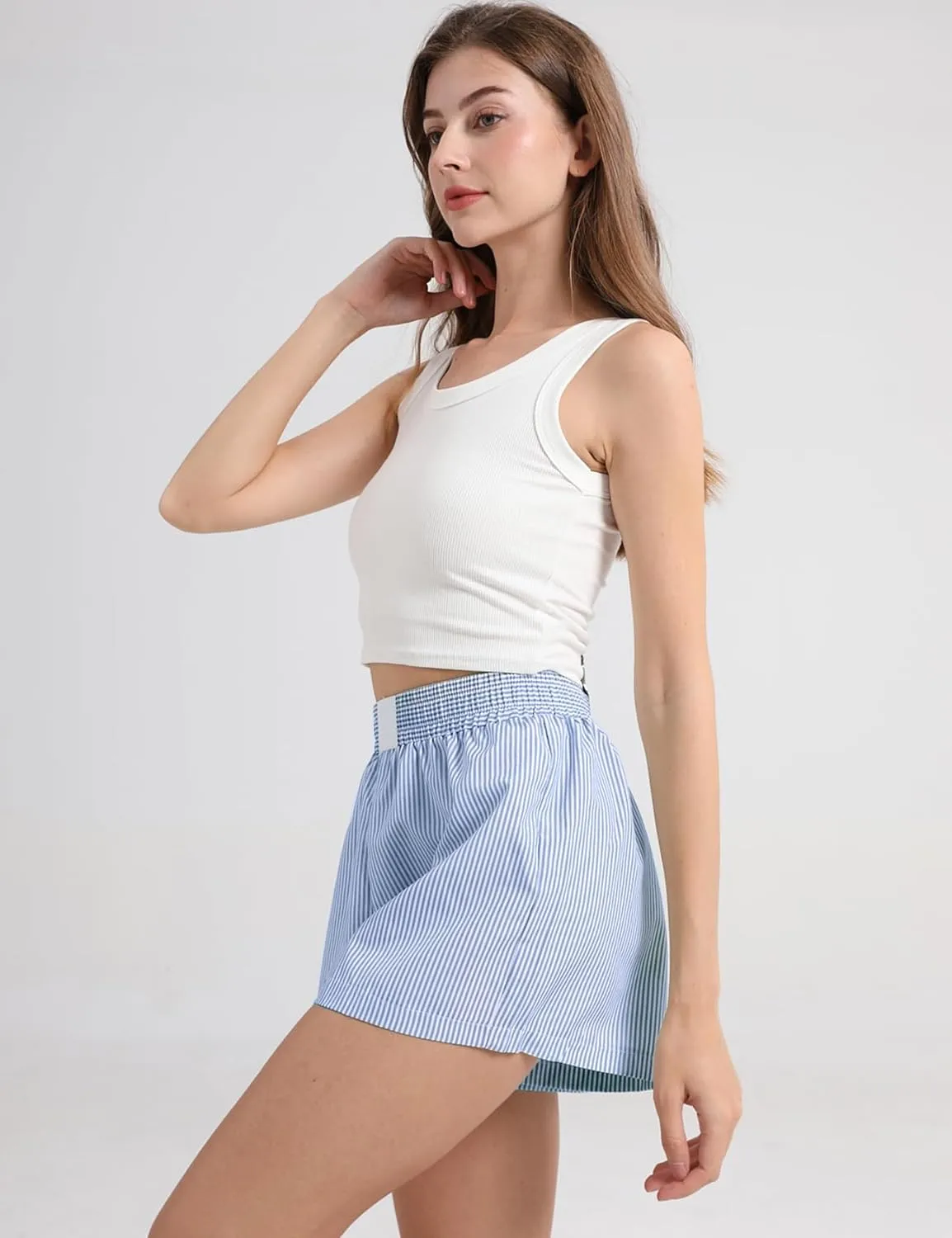 Gihuo Women's Striped Shorts Elastic High Waisted Boxer Shorts Cute Stripe Sleep Lounge Shorts Y2k Summer Casual Shorts
