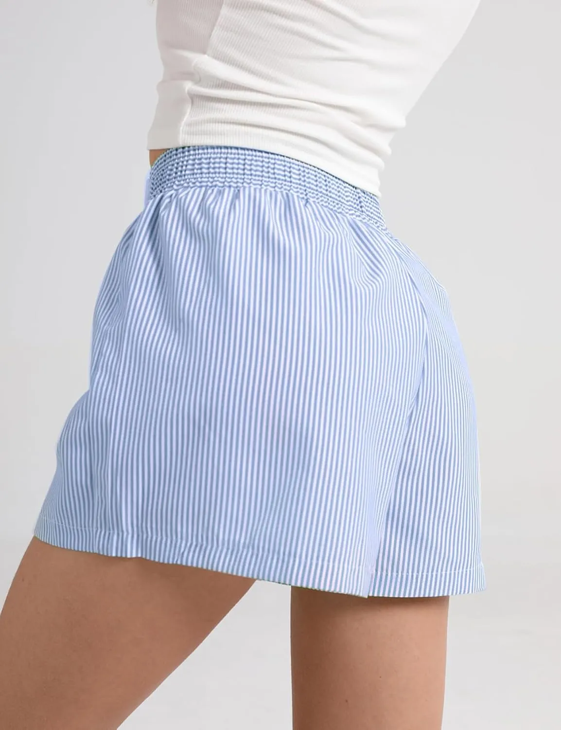 Gihuo Women's Striped Shorts Elastic High Waisted Boxer Shorts Cute Stripe Sleep Lounge Shorts Y2k Summer Casual Shorts
