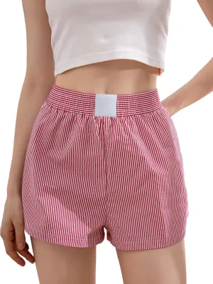 Gihuo Women's Striped Shorts Elastic High Waisted Boxer Shorts Cute Stripe Sleep Lounge Shorts Y2k Summer Casual Shorts