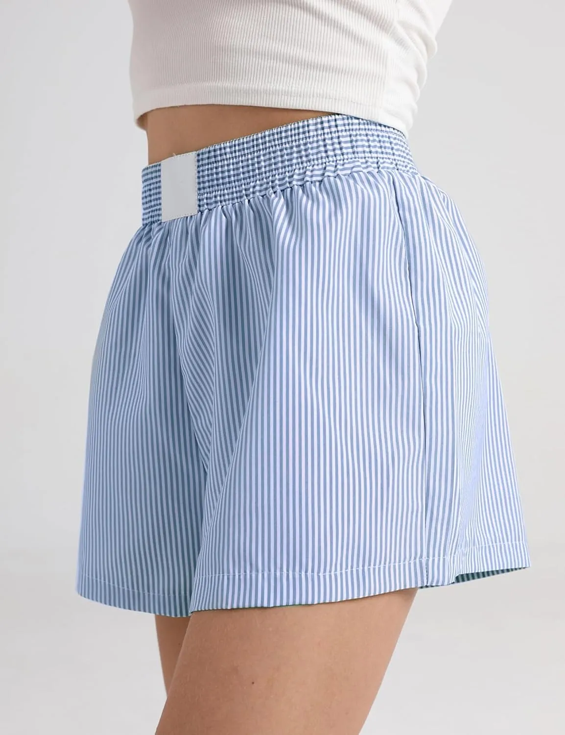 Gihuo Women's Striped Shorts Elastic High Waisted Boxer Shorts Cute Stripe Sleep Lounge Shorts Y2k Summer Casual Shorts