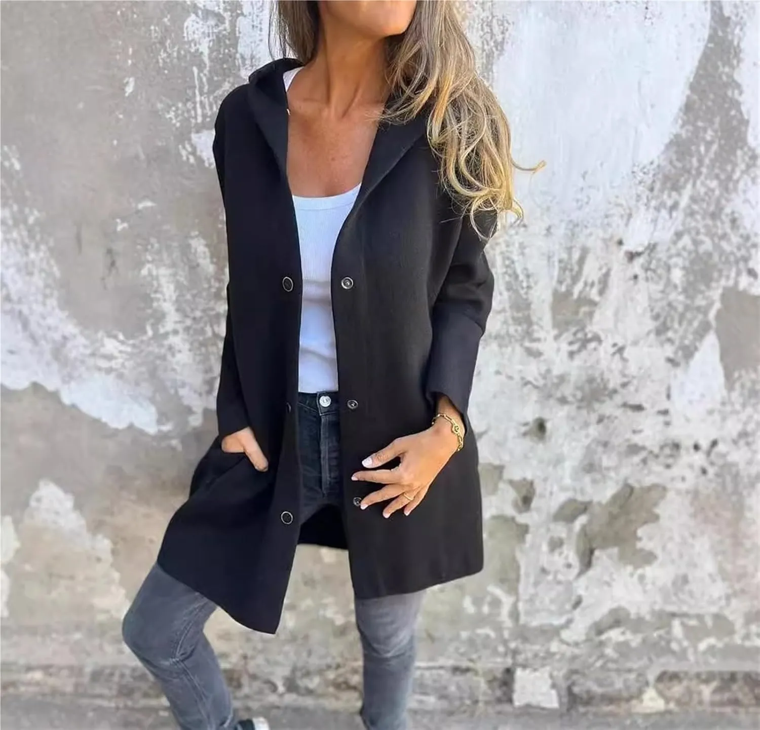Glamcloths - Casual Breasted Hooded Jacket, Asperbelly Jacket, Casual Breasted Hooded Jacket