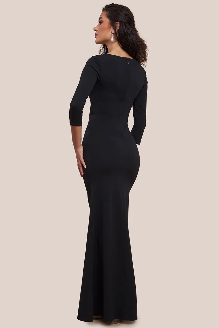 Goddiva Asymmetric Neck Diamante Embellished Maxi Dress