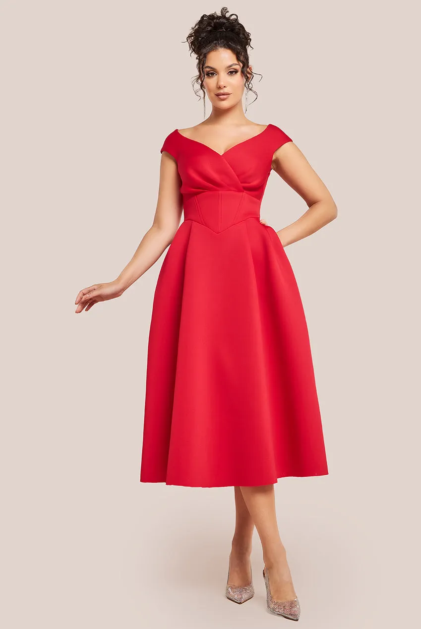 Goddiva Corset Fit & Flare Midi Dress