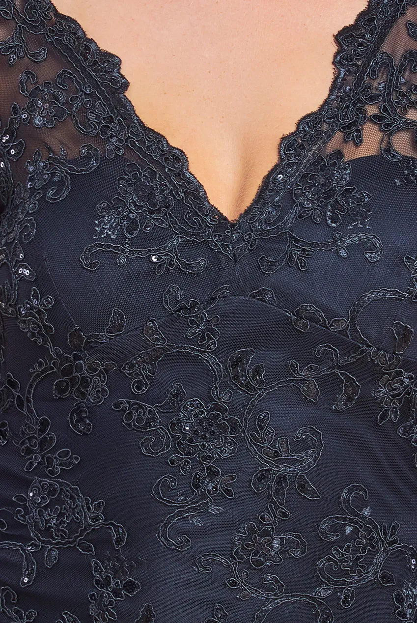 Goddiva Embroidered Lace Scalloped Edge Maxi Dress