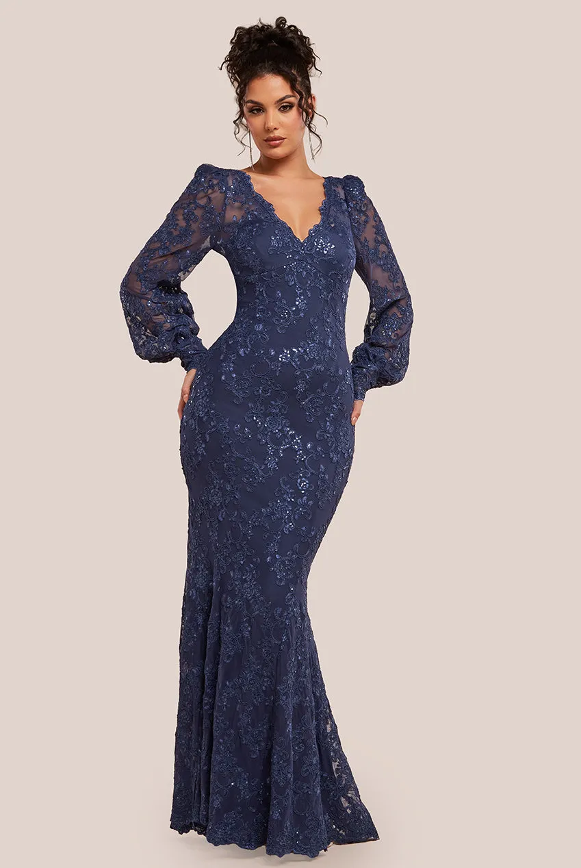 Goddiva Embroidered Lace Scalloped Edge Maxi Dress