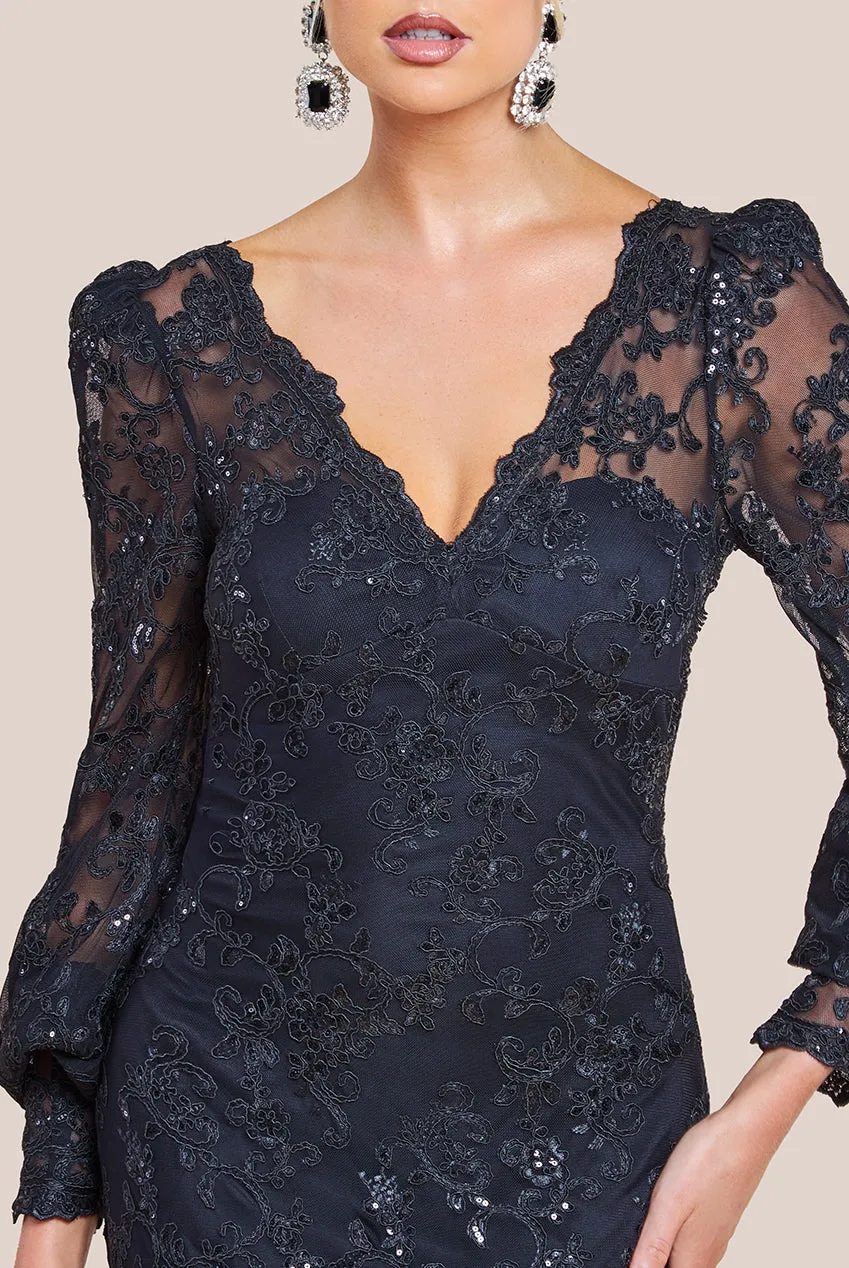 Goddiva Embroidered Lace Scalloped Edge Maxi Dress