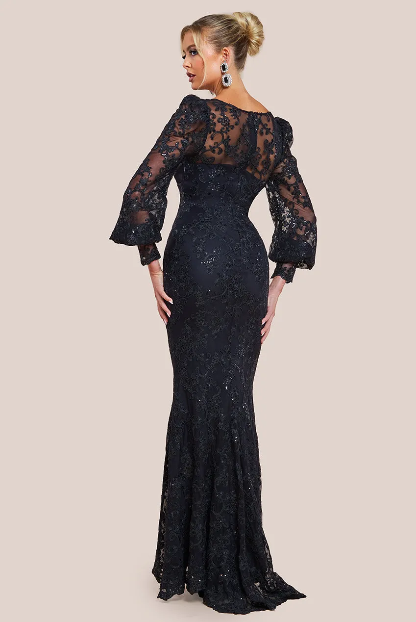 Goddiva Embroidered Lace Scalloped Edge Maxi Dress