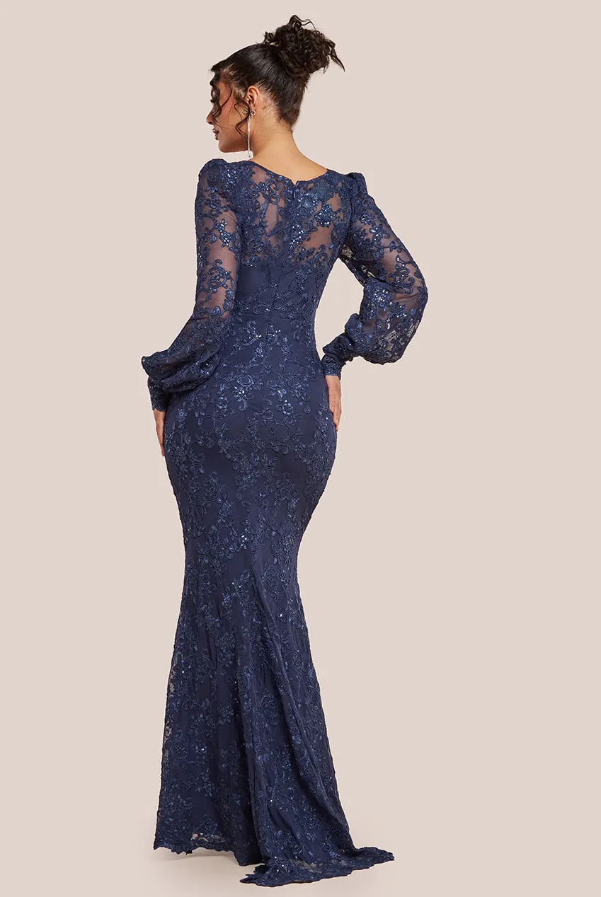Goddiva Embroidered Lace Scalloped Edge Maxi Dress