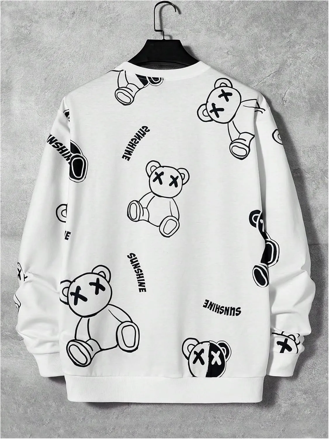 GORGLITTER Men's Bear Graphic Crewneck Sweatshirt Long Sleeve Oversized Pullover Top