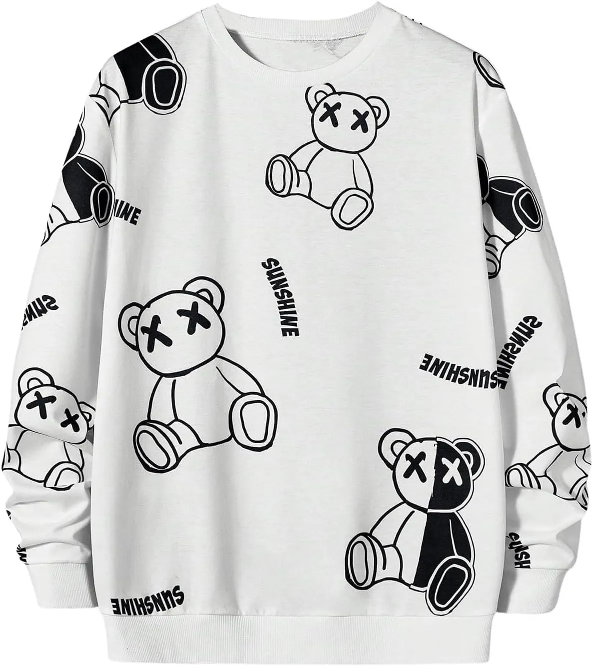 GORGLITTER Men's Bear Graphic Crewneck Sweatshirt Long Sleeve Oversized Pullover Top