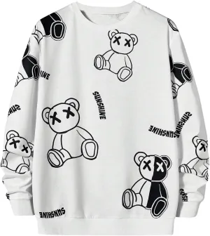 GORGLITTER Men's Bear Graphic Crewneck Sweatshirt Long Sleeve Oversized Pullover Top