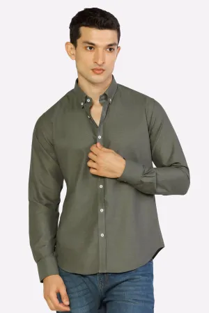 Green Oxford Textured Casual Shirt