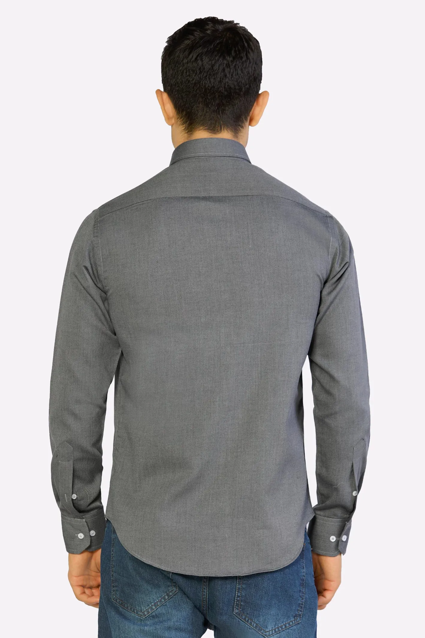 Grey Oxford Textured Casual Shirt