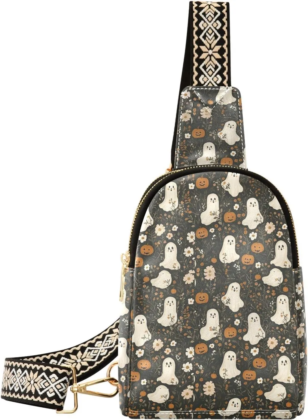 Halloween Ghosts Flowers Sling Bag for Women Fanny Packs for Women Small Leather Fanny Pack Crossbody Bags Fashion Waist Packs Chest Bag for Travel 21344743