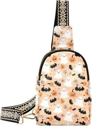 Halloween Ghosts Pumpkin Bat Sling Bag for Women Fanny Packs for Women Small Leather Fanny Pack Crossbody Bags Fashion Waist Packs Chest Bag for Travel 21344755