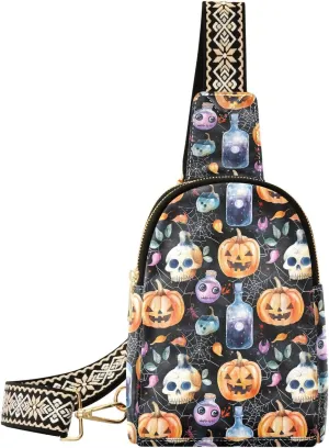 Halloween Pumpkin Sling Bag for Women Fanny Packs for Women Small Leather Fanny Pack Crossbody Bags Fashion Waist Packs Chest Bag for Travel 21344712