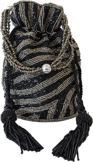 Handmade Indian Potli Bags For Wedding, Zebra Bag, Beaded Drawstring Purse, Wristlet Purses For Women