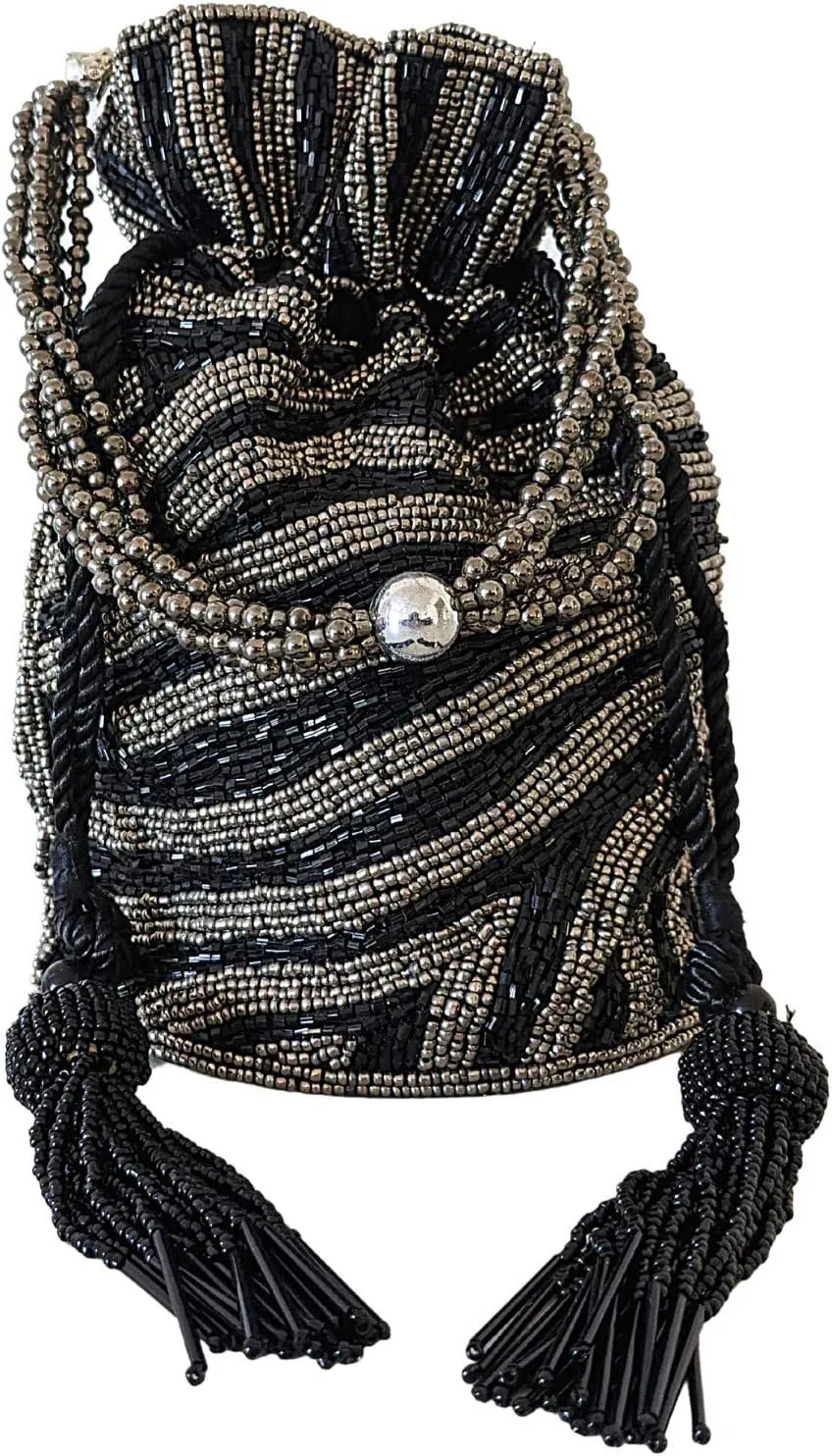 Handmade Indian Potli Bags For Wedding, Zebra Bag, Beaded Drawstring Purse, Wristlet Purses For Women