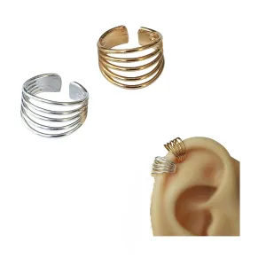 Handmade Silver 2Pcs Tiny Multi Band Thin Ear Cuffs Non-Piercing Huggie Earrings, 1xSterling Silver 1xGold Plated, Dainty Fake Cartilage Helix Non-Pierced Ear Wrap Clip on for Women, By Miya Jewelry