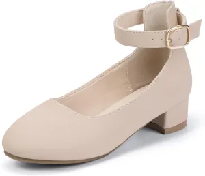 Hehainom Girls Dress Shoes Ankle Strap Flower Girl Heels for Little Big Kids Heels Wedding Church Party Shoes