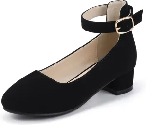 Hehainom Girls Dress Shoes Ankle Strap Flower Girl Heels for Little Big Kids Heels Wedding Church Party Shoes