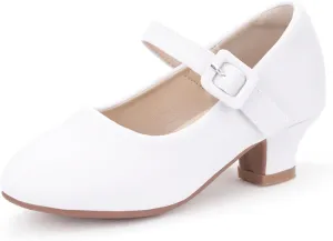 Hehainom Girls Dress Shoes Low Heels Mary Jane Flower Girl Wedding Party Communion Toddler Kids Heels
