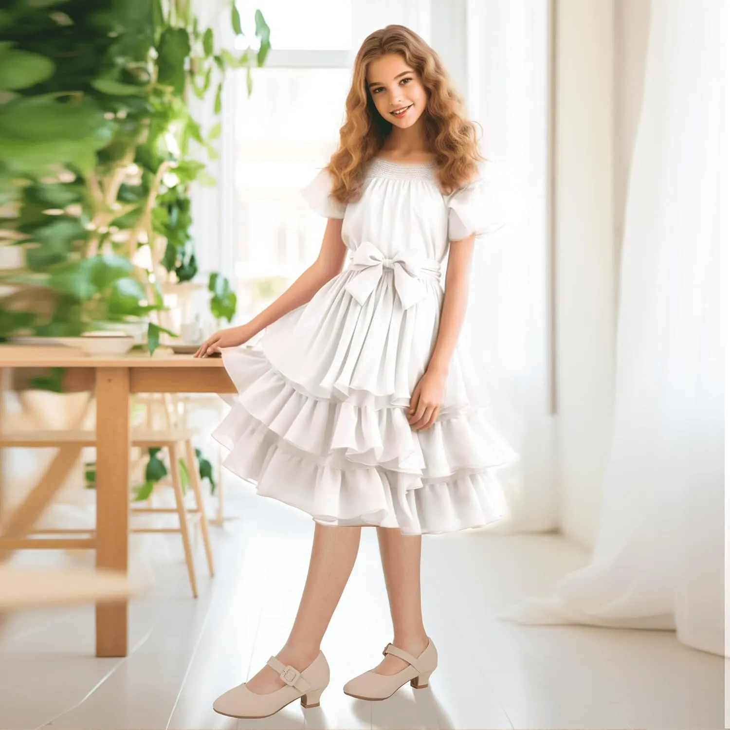 Hehainom Girls Dress Shoes Low Heels Mary Jane Flower Girl Wedding Party Communion Toddler Kids Heels