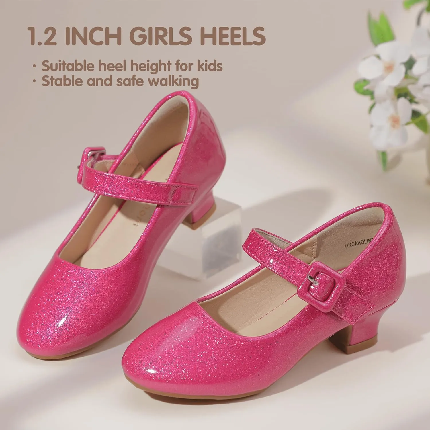 Hehainom Girls Dress Shoes Low Heels Mary Jane Flower Girl Wedding Party Communion Toddler Kids Heels