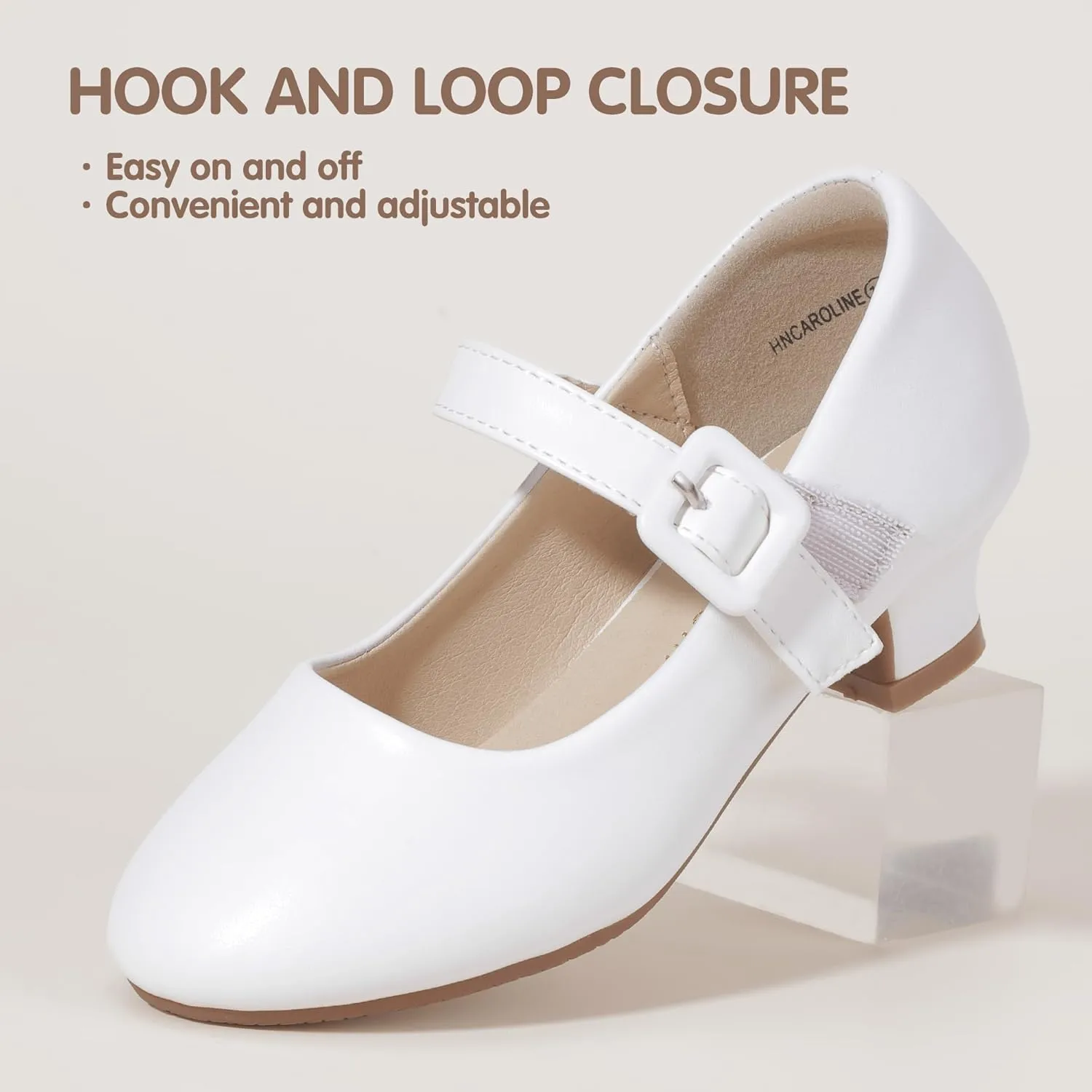 Hehainom Girls Dress Shoes Low Heels Mary Jane Flower Girl Wedding Party Communion Toddler Kids Heels