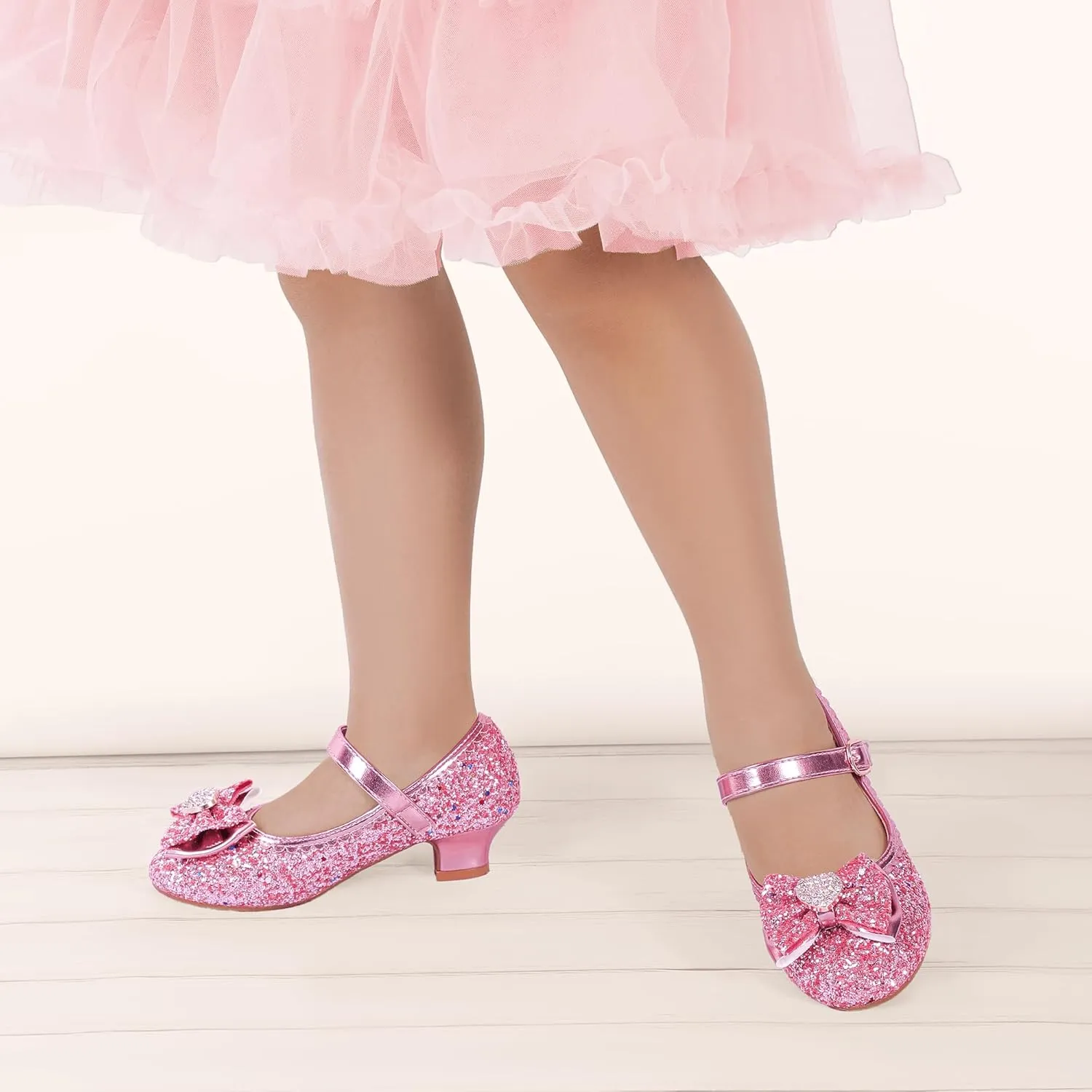 Hehainom Girls Dress Shoes Low Heels Mary Jane Flower Girl Wedding Party Communion Toddler Kids Heels
