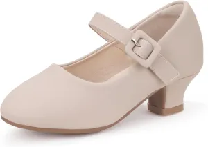 Hehainom Girls Dress Shoes Low Heels Mary Jane Flower Girl Wedding Party Communion Toddler Kids Heels