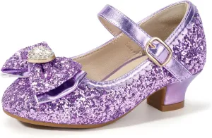 Hehainom Girls Dress Shoes Low Heels Mary Jane Flower Girl Wedding Party Communion Toddler Kids Heels