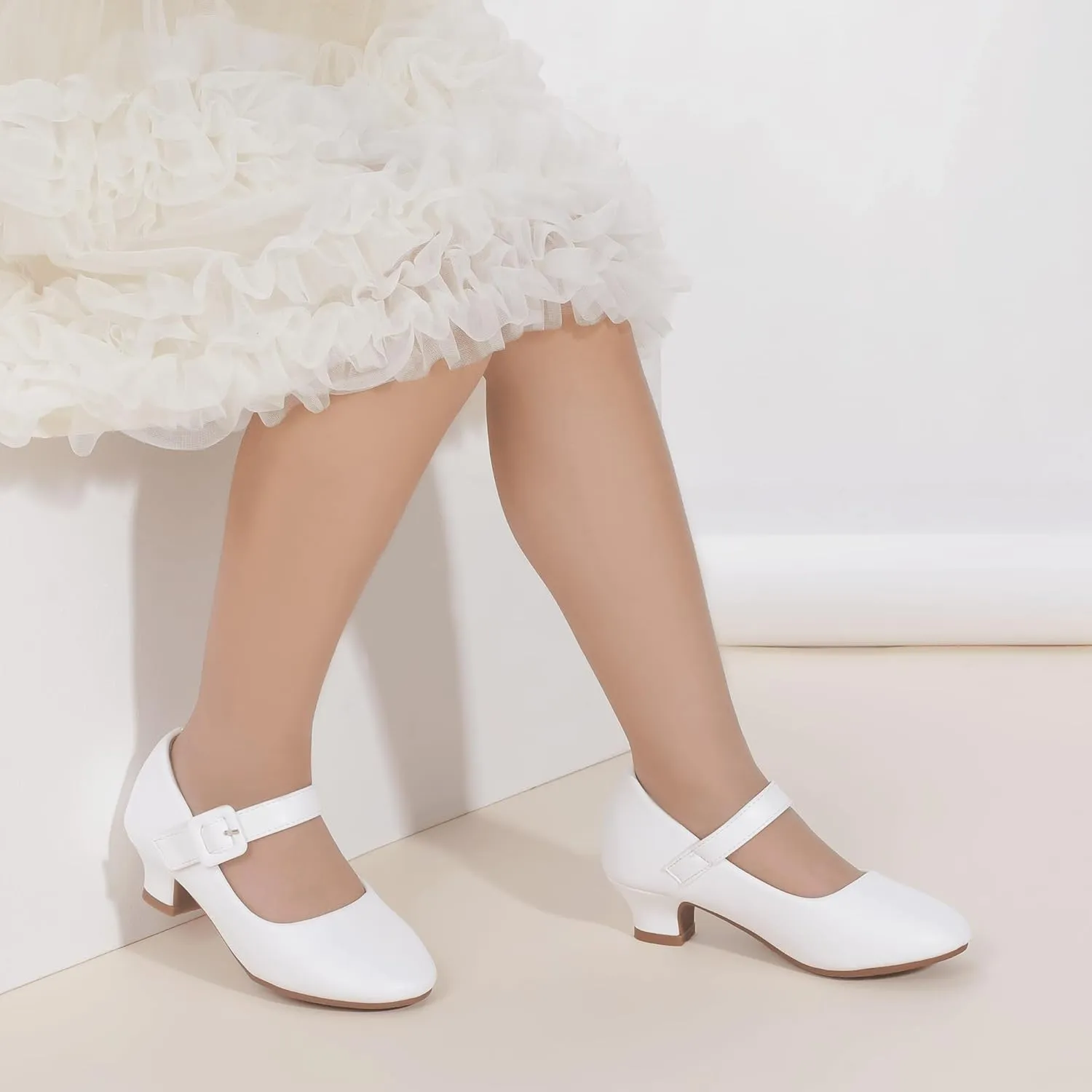 Hehainom Girls Dress Shoes Low Heels Mary Jane Flower Girl Wedding Party Communion Toddler Kids Heels