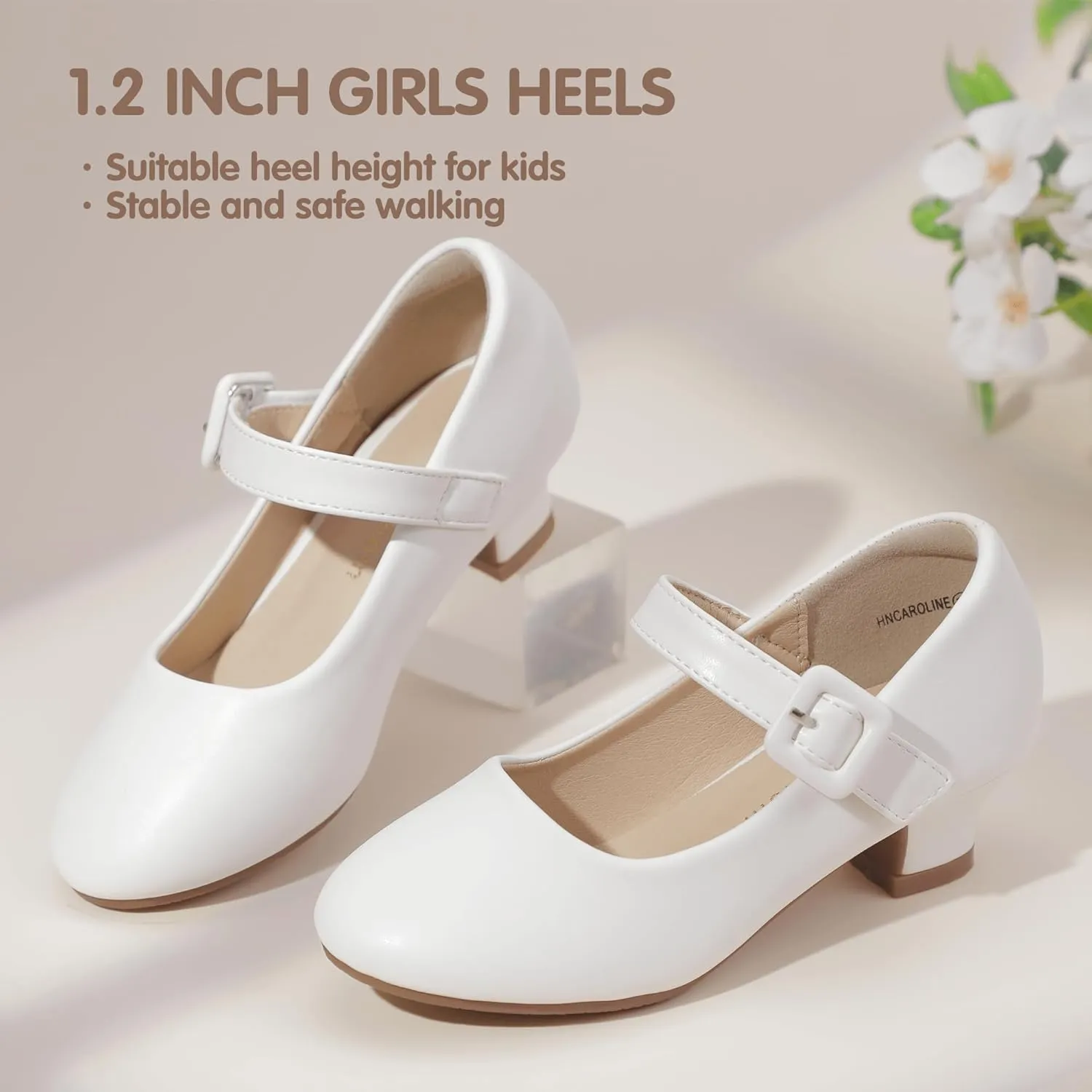 Hehainom Girls Dress Shoes Low Heels Mary Jane Flower Girl Wedding Party Communion Toddler Kids Heels