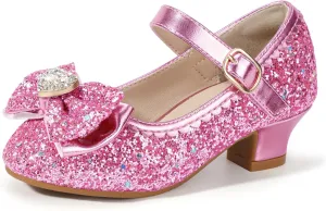 Hehainom Girls Dress Shoes Low Heels Mary Jane Flower Girl Wedding Party Communion Toddler Kids Heels