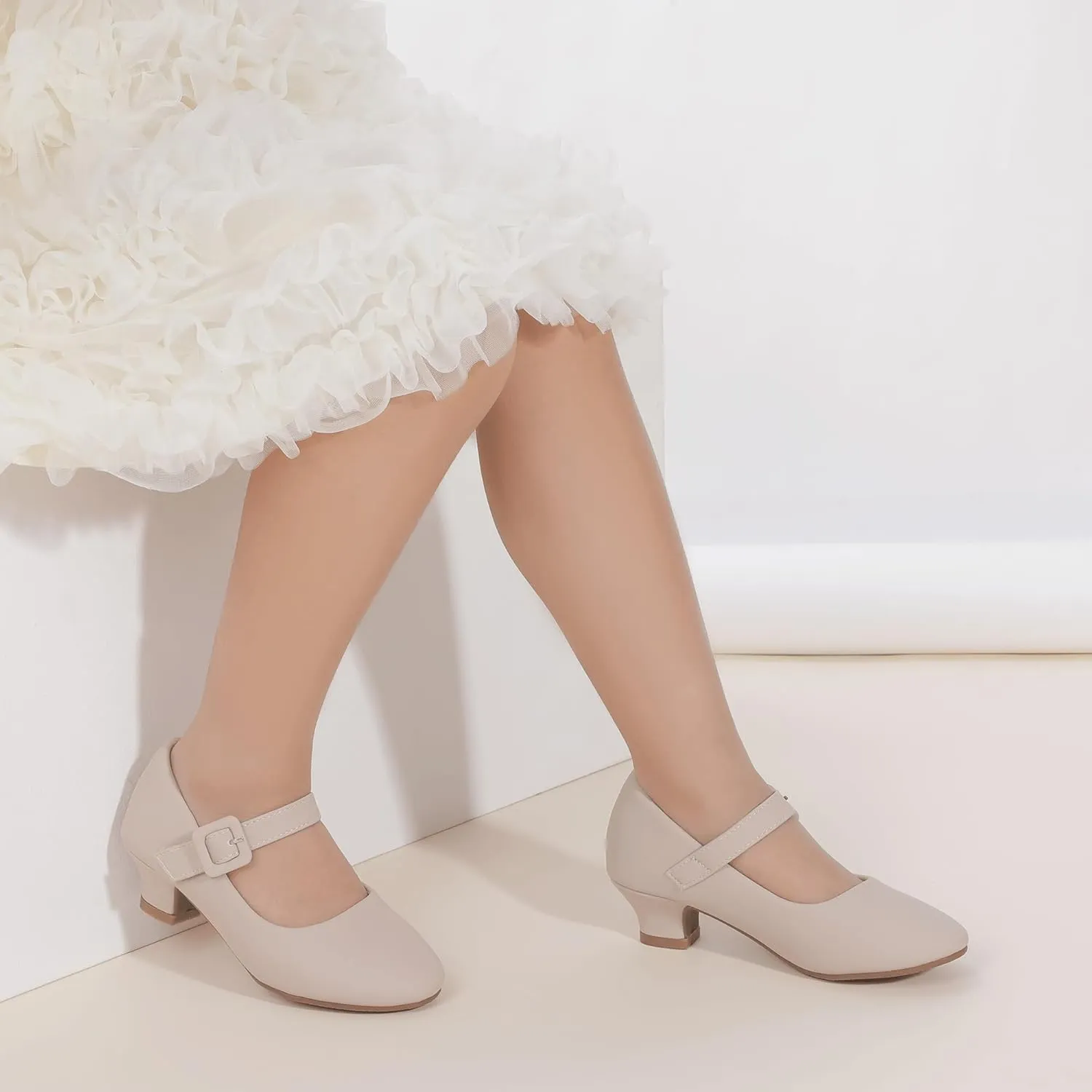 Hehainom Girls Dress Shoes Low Heels Mary Jane Flower Girl Wedding Party Communion Toddler Kids Heels