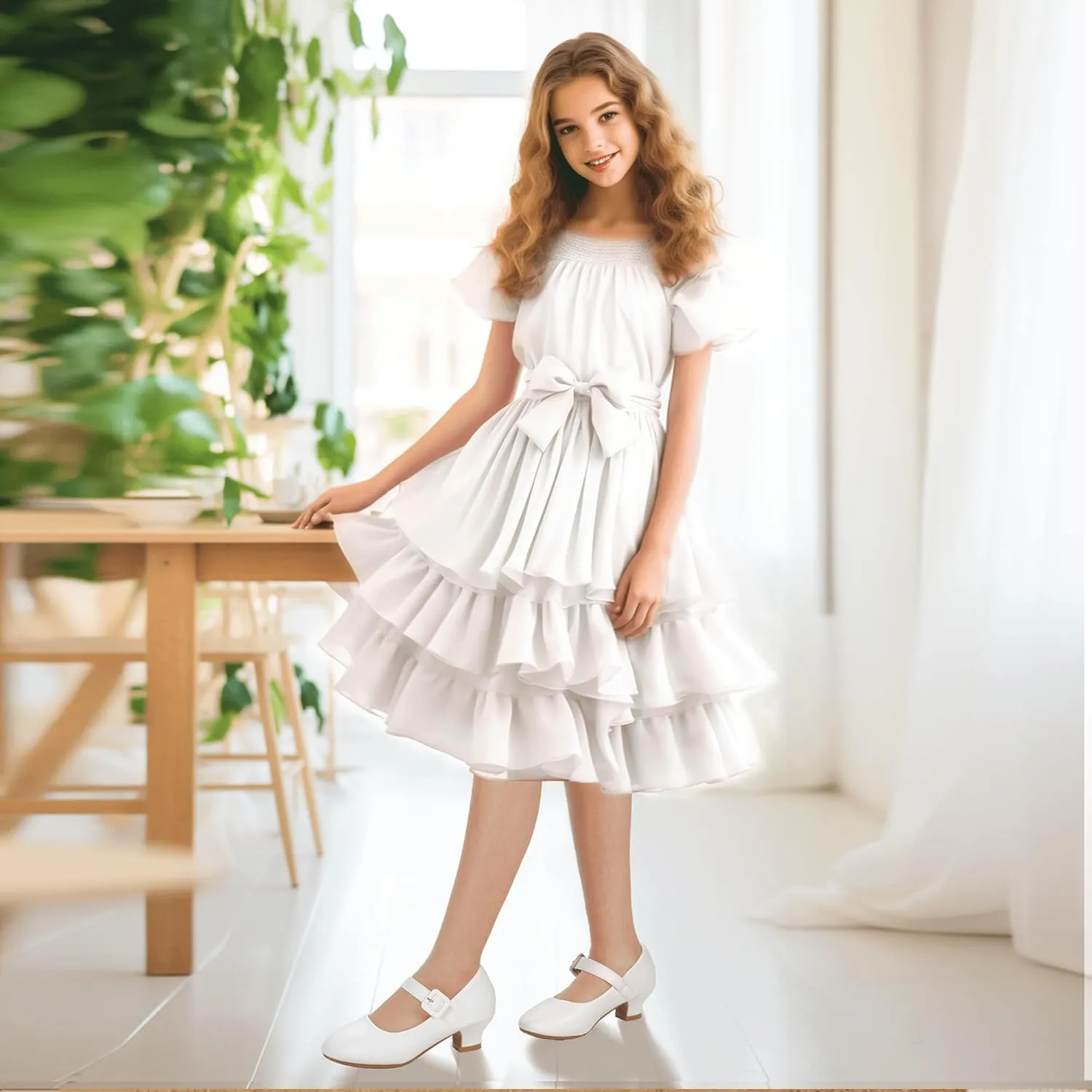 Hehainom Girls Dress Shoes Low Heels Mary Jane Flower Girl Wedding Party Communion Toddler Kids Heels