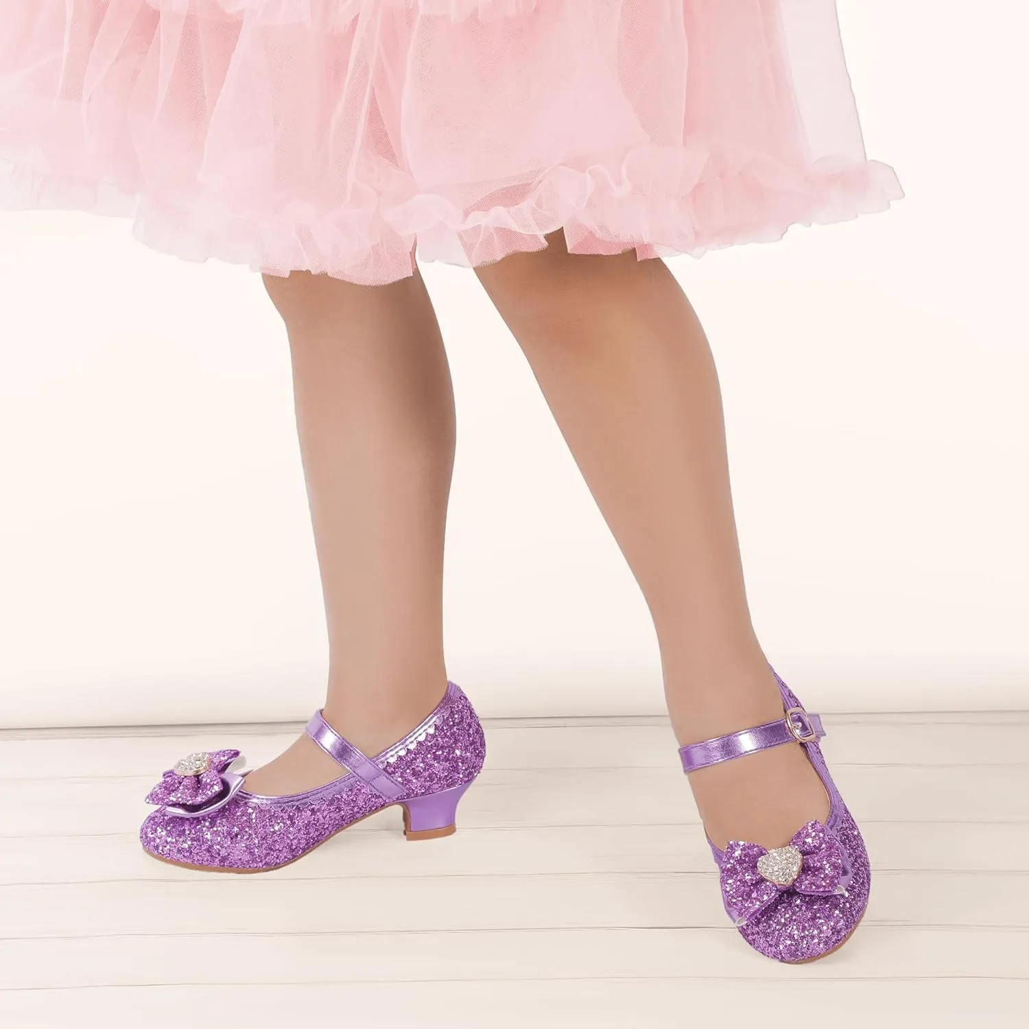 Hehainom Girls Dress Shoes Low Heels Mary Jane Flower Girl Wedding Party Communion Toddler Kids Heels