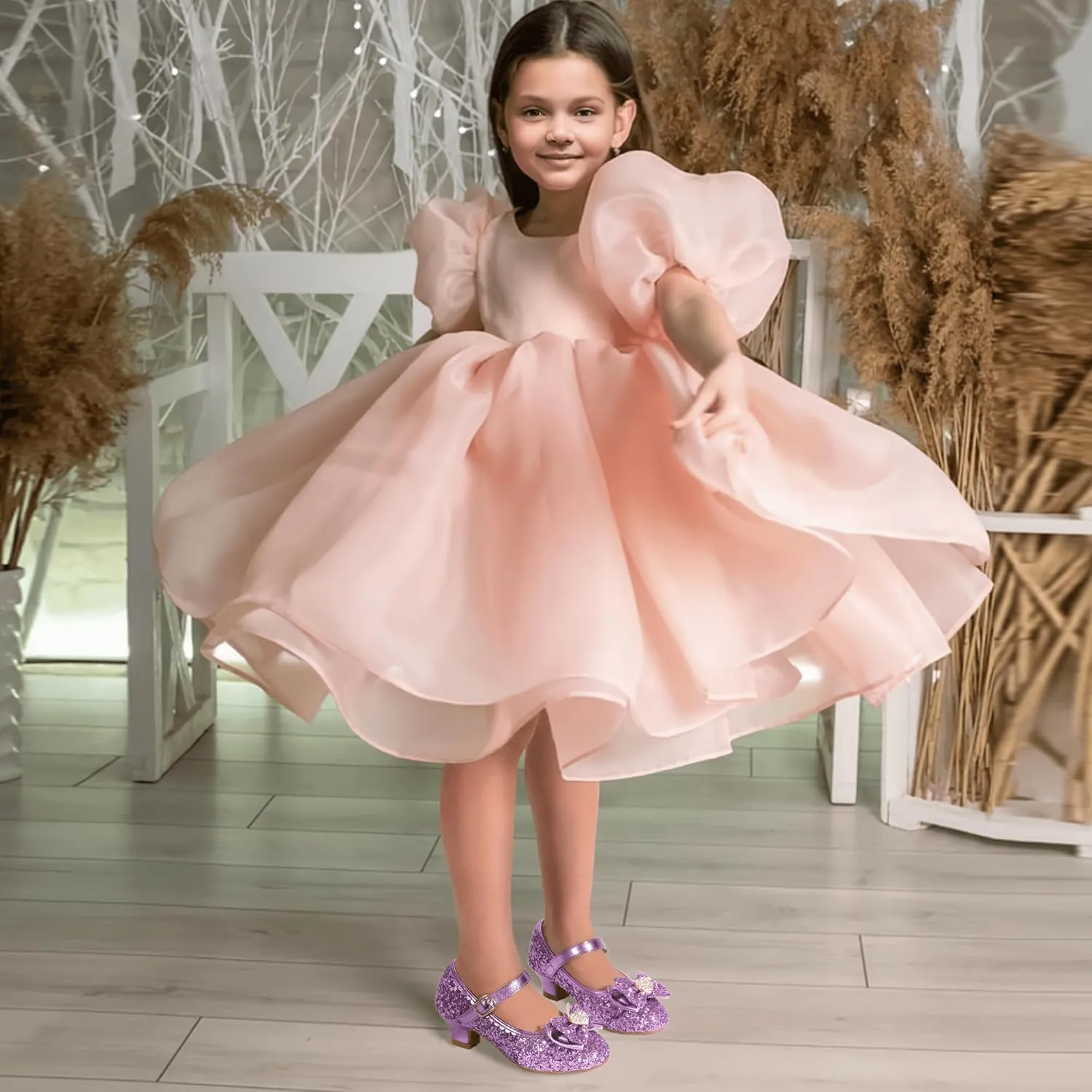 Hehainom Girls Dress Shoes Low Heels Mary Jane Flower Girl Wedding Party Communion Toddler Kids Heels